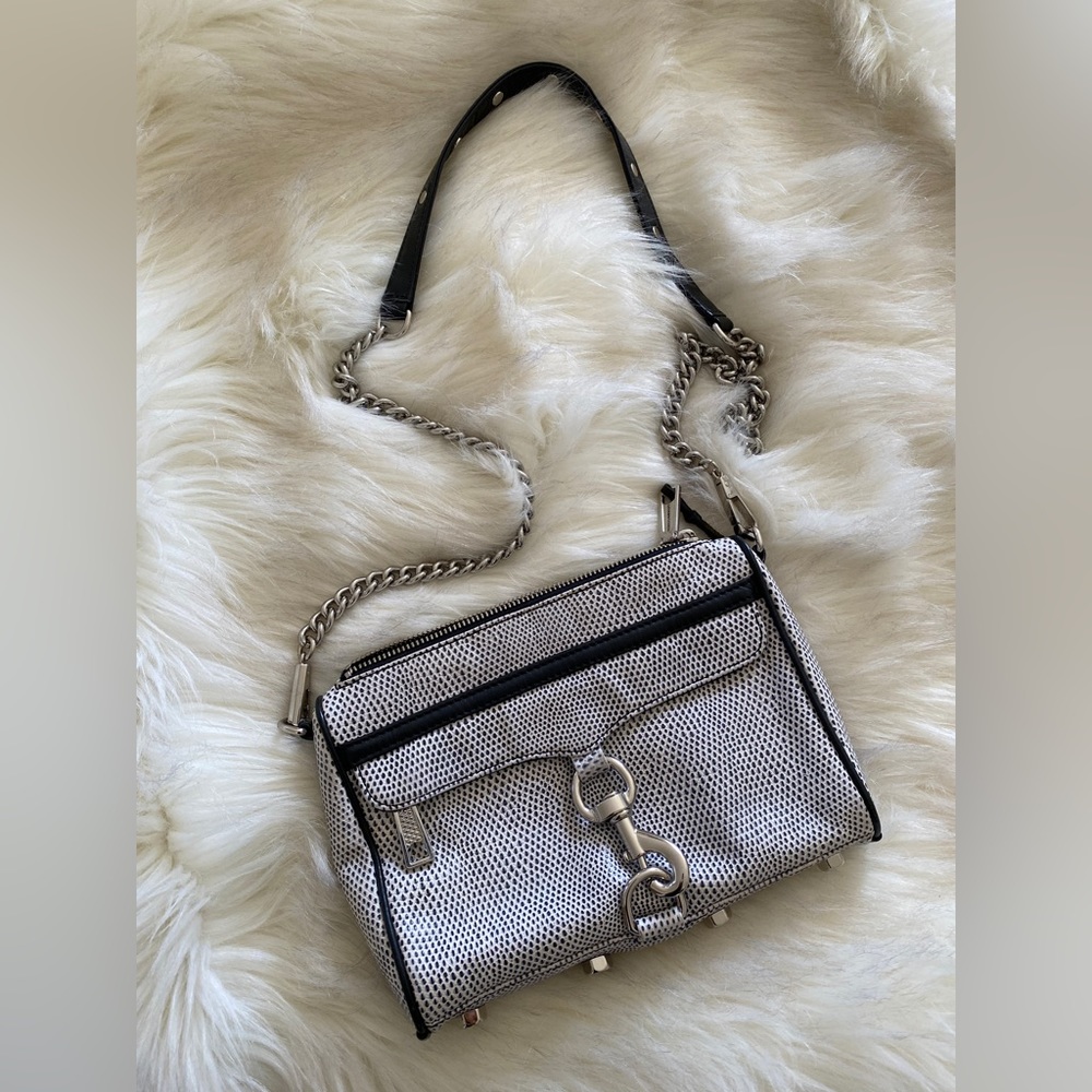 Rebecca Minkoff Mini Mac Crossbody Bag in Black/White Speckled